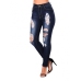 Trendy High Waist Broken Holes Dark Blue Denim Pants