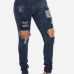 Trendy High Waist  Knee Broken Holes Blue Denim Skinny Jeans