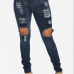 Trendy High Waist  Knee Broken Holes Blue Denim Skinny Jeans