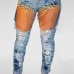 Trendy High Waist Tassel Hollow-out Light Blue Cotton Jeans