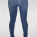 Trendy Mid Waist Broken Holes Metal Decoration Blue Denim Skinny Jeans