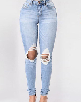 denim Solid Zipper Fly High Skinny Pants Jeans