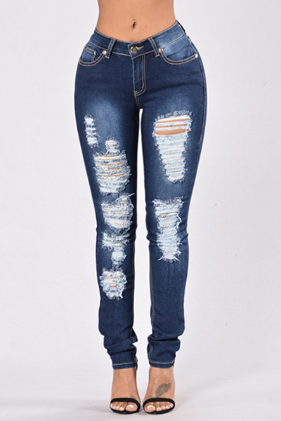 denim Solid Zipper Fly Mid Regular Pants Jeans