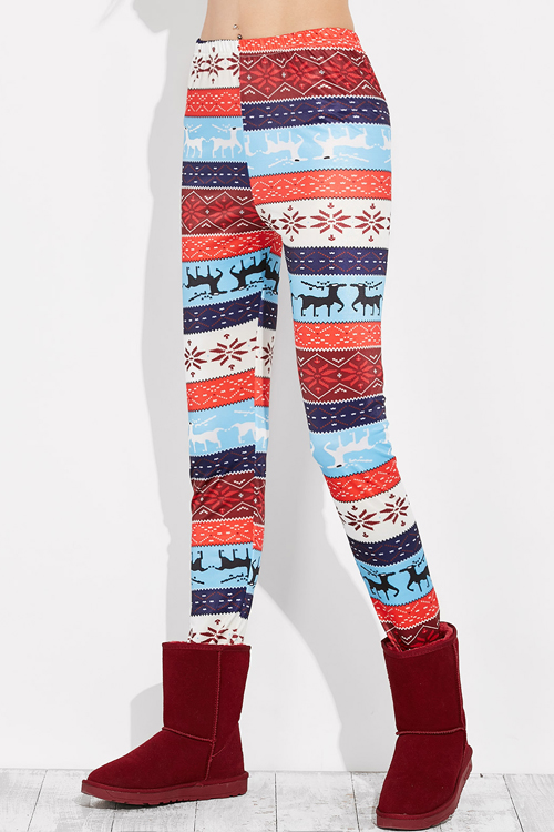  Christmas Elk Print Casual Leggings(Non Positioning Printing)