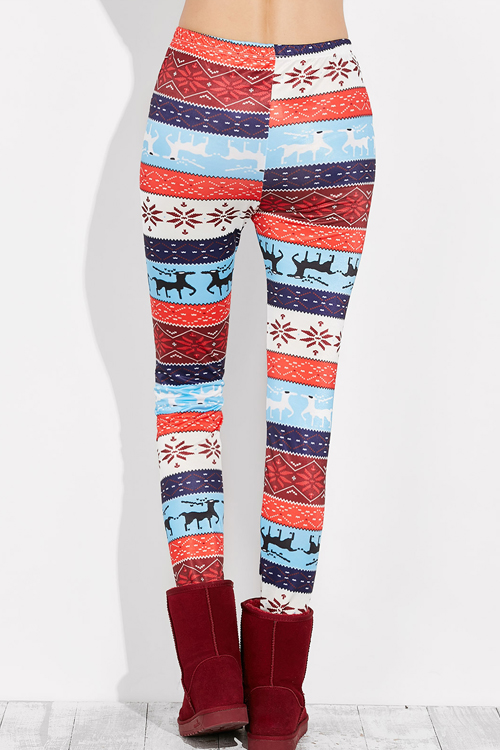  Christmas Elk Print Casual Leggings(Non Positioning Printing)