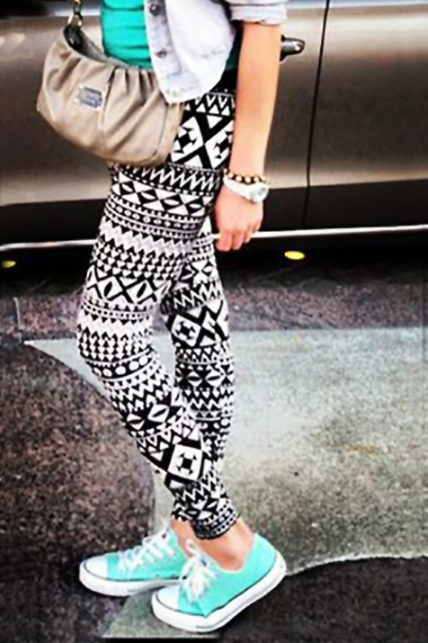  Euramerican High Waist Printed Polyester Leggings