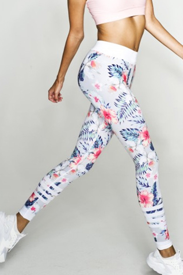  Euramerican High Waist Printed White Polyester Leggings