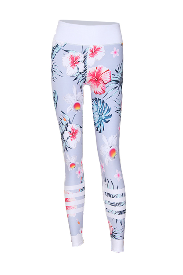  Euramerican High Waist Printed White Polyester Leggings