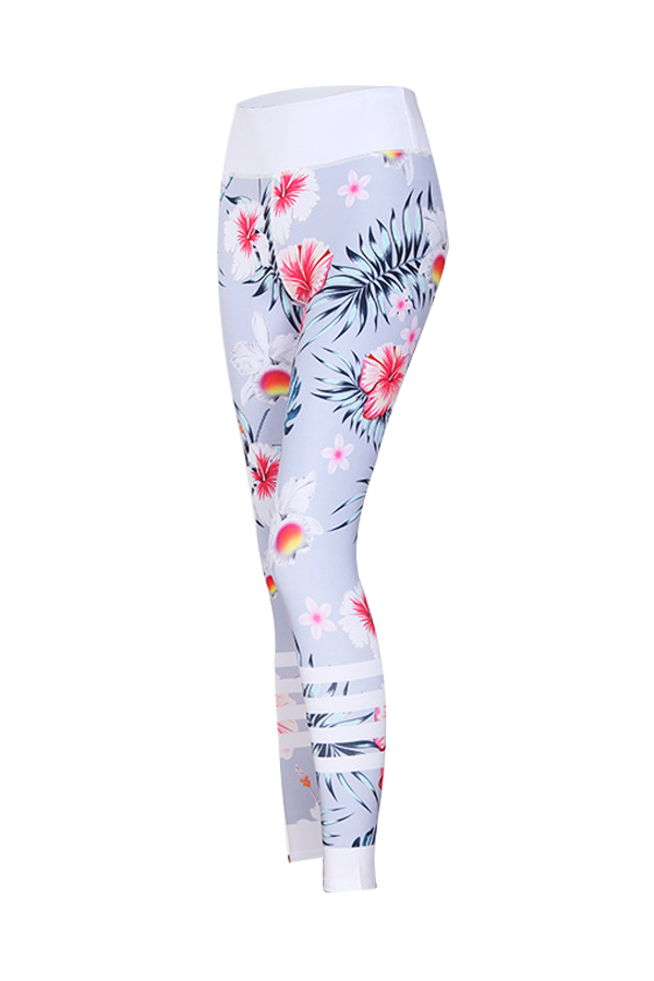  Euramerican High Waist Printed White Polyester Leggings