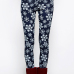  Euramerican High Waist Snowflakes Printing Navy Blue Polyester Leggings