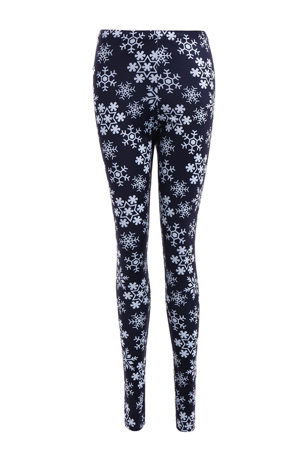  Euramerican High Waist Snowflakes Printing Navy Blue Polyester Leggings