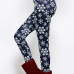  Euramerican High Waist Snowflakes Printing Navy Blue Polyester Leggings