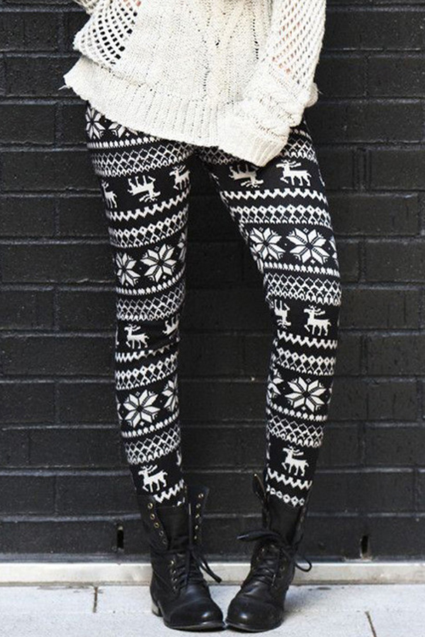  Euramerican Printed Black Polyester Leggings