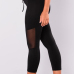  Fashion Mid Waist Lace-up Net Yarn Splicing Black Polyester Leggings