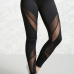  Fashion Mid Waist See-Through Net Yarn Splicing Black Polyester Leggings