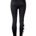  Leisure Elastic Waist Letters Printed Black Polyester Leggings