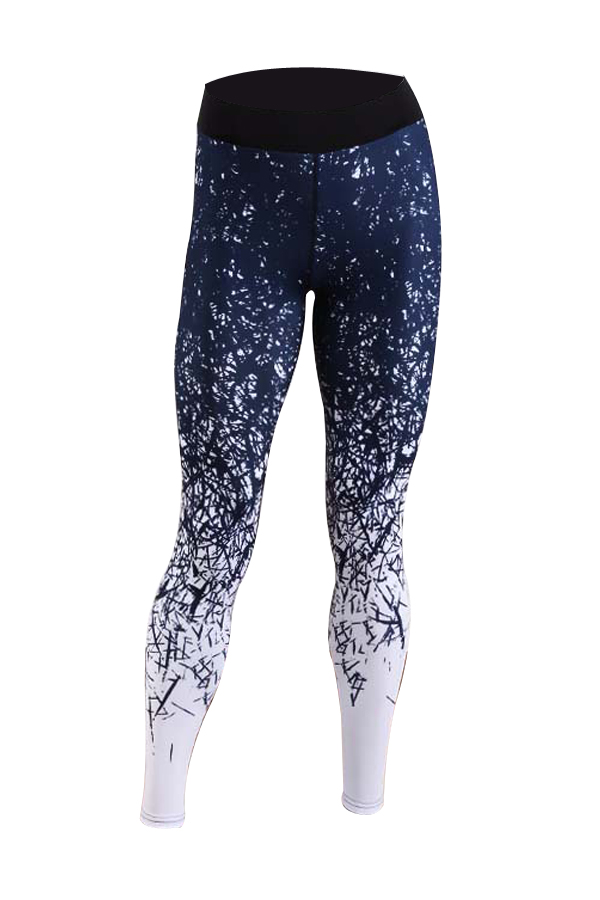  Leisure Elastic Waist Printed Blue Polyester Leggings