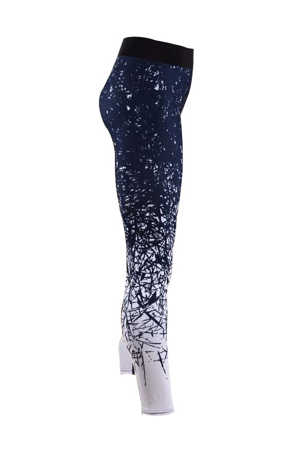  Leisure Elastic Waist Printed Blue Polyester Leggings