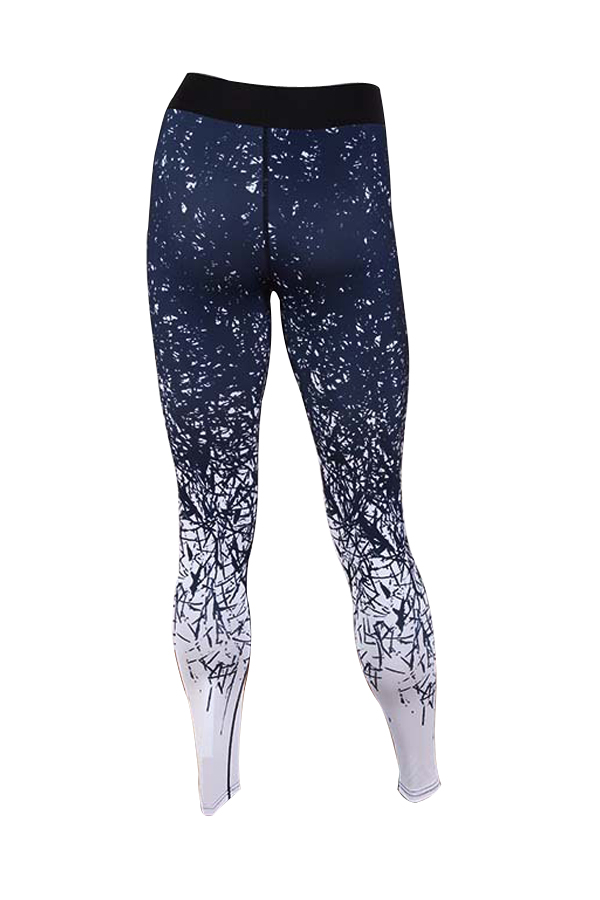  Leisure Elastic Waist Printed Blue Polyester Leggings