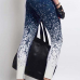  Leisure Elastic Waist Printed Blue Polyester Leggings