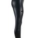  Euramerican High Elastic Waist Burnt-out Design Black Leather Pants