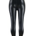  Euramerican High Elastic Waist Burnt-out Design Black Leather Pants