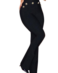  Euramerican High Waist Button Decorative Black Polyester Pants