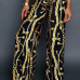  Euramerican High Waist Chains Printed Black Polyester Pants