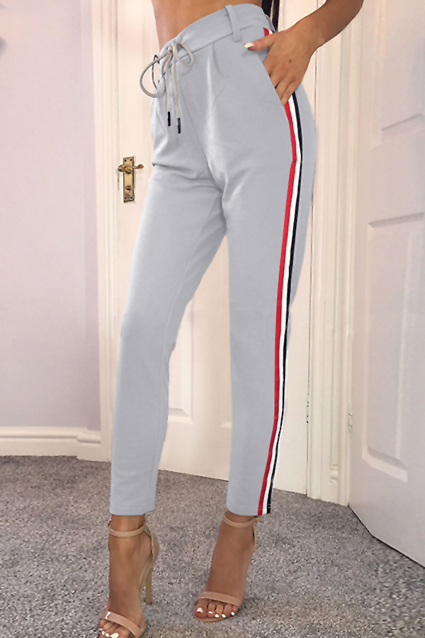  Euramerican High Waist Striped Patchwork Grey Polyester Pants