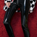  Euramerican High Waist Zipper Design Black Leather Pants(Without Accessories)