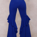  Euramerican Mid Waist Falbala Design Blue Polyester Wide Leg Pants