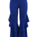  Euramerican Mid Waist Falbala Design Blue Polyester Wide Leg Pants