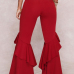  Euramerican Mid Waist Falbala Design Red Polyester Wide Leg Pants