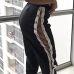  Fashion Elastic Waist Lace-up Black Polyester Pants