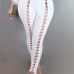  Fashion High Elastic Waist Lace-up White Polyester Leggings