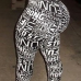  Fashion High Elastic Waist Letters Printed Black Polyester Leggings