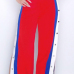  Fashion High Waist Buttons Design Red+Blue Polyester Pants