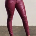  Fashion High Waist Wine Red Leather Zipped Pants