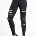  Leisure Elastic Waist Broken Holes Black Polyester Pants