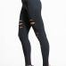  Leisure Elastic Waist Broken Holes Black Polyester Pants