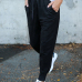  Leisure Elastic Waist Lace-up Black Polyester Pants