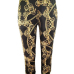  Leisure Elastic Waist Printed Black Polyester Capris Pants