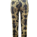  Leisure Elastic Waist Printed Black Polyester Capris Pants