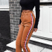  Polyester Solid Elastic Waist High Straight Pants Pants