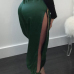  Sexy Mid Waist High Side Slit Green Polyester Pants