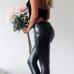  Sexy Mid Waist Zipper Design Black Leather Leggings