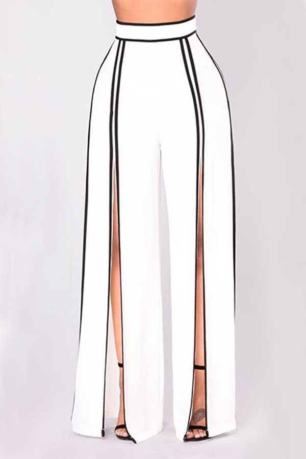  Stylish High Waist Split White Polyester Pants