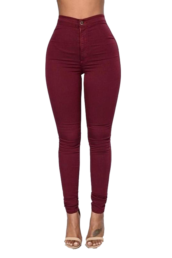  Stylish Mid Waist Wine Red Cotton Blends Pants