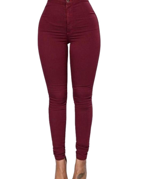  Stylish Mid Waist Wine Red Cotton Blends Pants