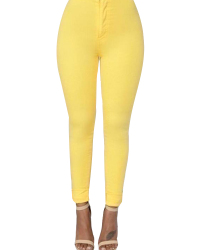  Stylish Mid Waist Yellow Cotton Blends Pants